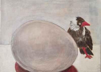 Op wacht, acryl op linnen. Marja Selier, 2026
