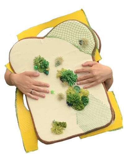 Boterham schimmelkaas, textiel. Sosse Serpenti, 2023