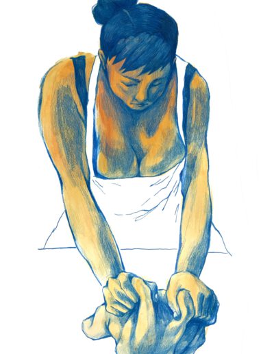 I knead you, acryl en kleurpotlood, Sosse Serpenti, 2024