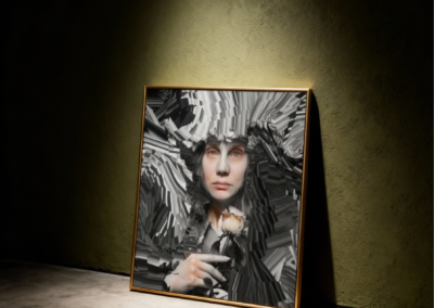 Adieu fleurs du temps, digitale print op hout. Edskea Verhoeff, 2025